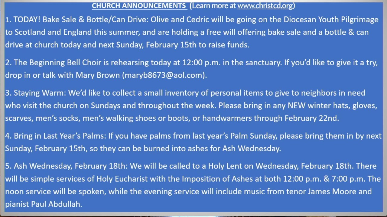 Service of Choral Eucharist for the Fifth Sunday after the Epiphany